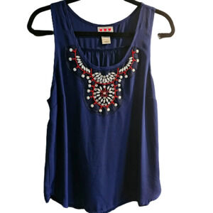 Trixxi Navy Sleeveless Top with Red/White embellishments
